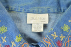 Vintage 1990s Denim Floral Loop Embroidered Button Up Shirt