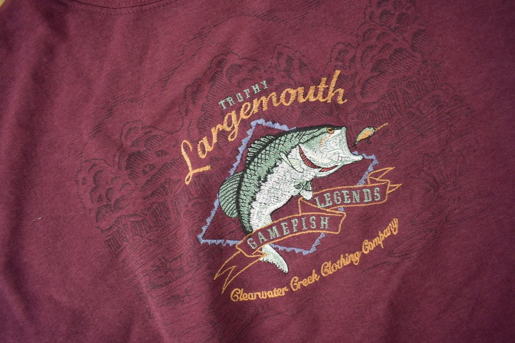 Vintage 1990s Clear Water Creek Large Mouth Bass Embroidered Outdoorsman Crewneck Sweatshirt