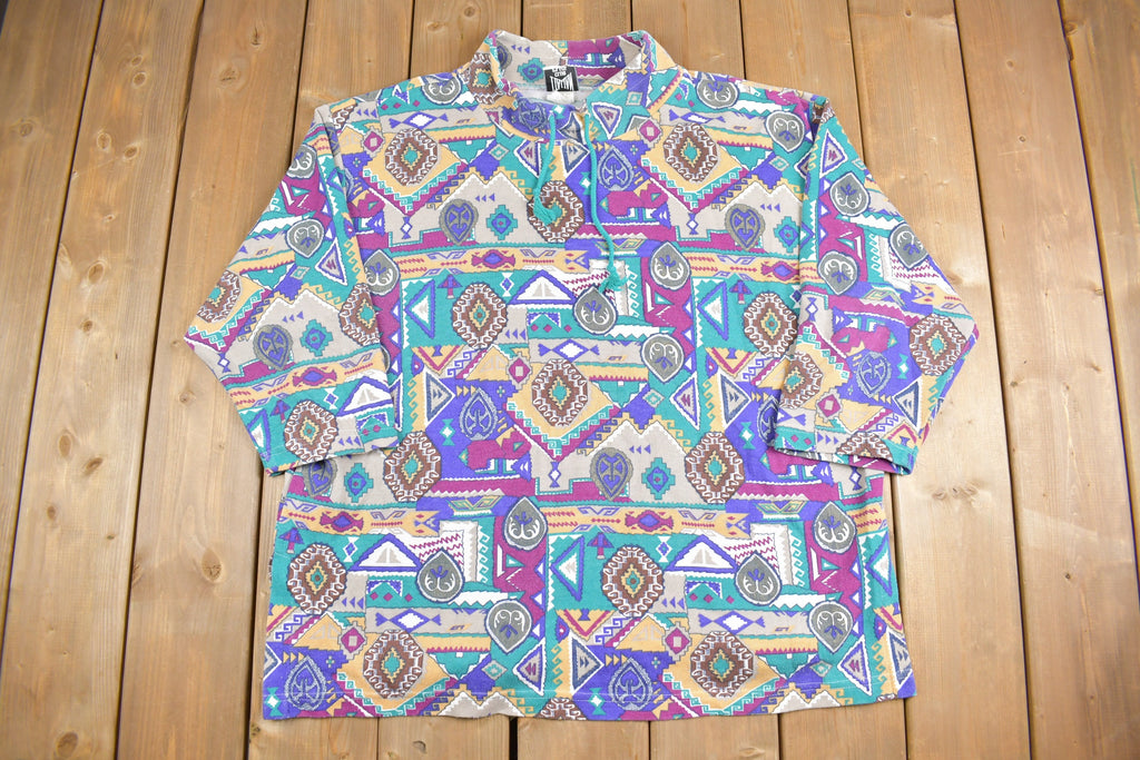 Vintage 1990'S Italian Club Plus Mock Neck Sweatshirt  90s Crewneck  Made In USA  Athleisure  Streetwear  MockNeck  Abstract Pattern