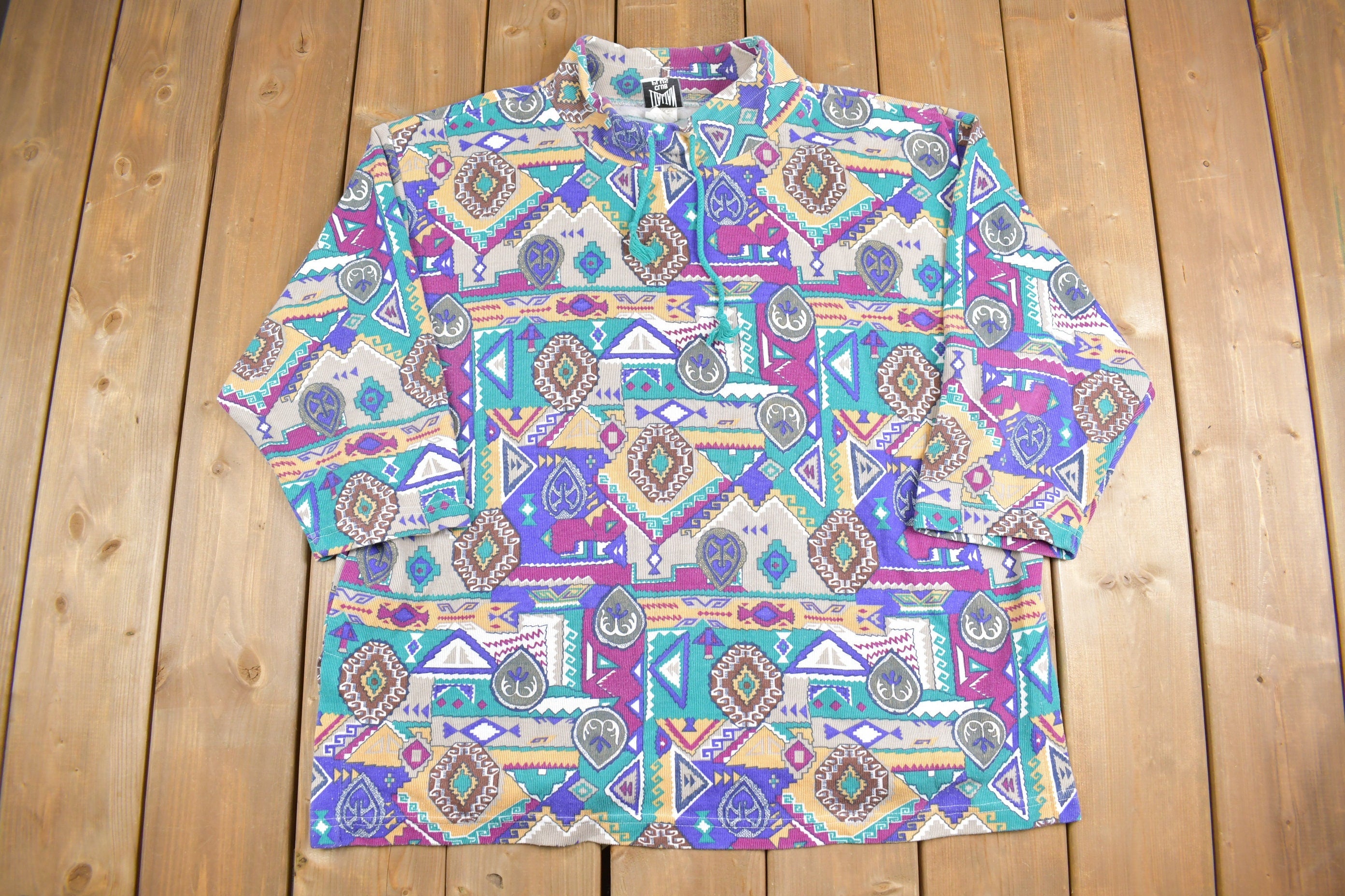 Vintage 1990'S Italian Club Plus Mock Neck Sweatshirt  90s Crewneck  Made In USA  Athleisure  Streetwear  MockNeck  Abstract Pattern