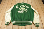 Vintage 1990s St Josephs Varsity Wrestling Leather & Wool Varsity Jacket Made In USA Size 44