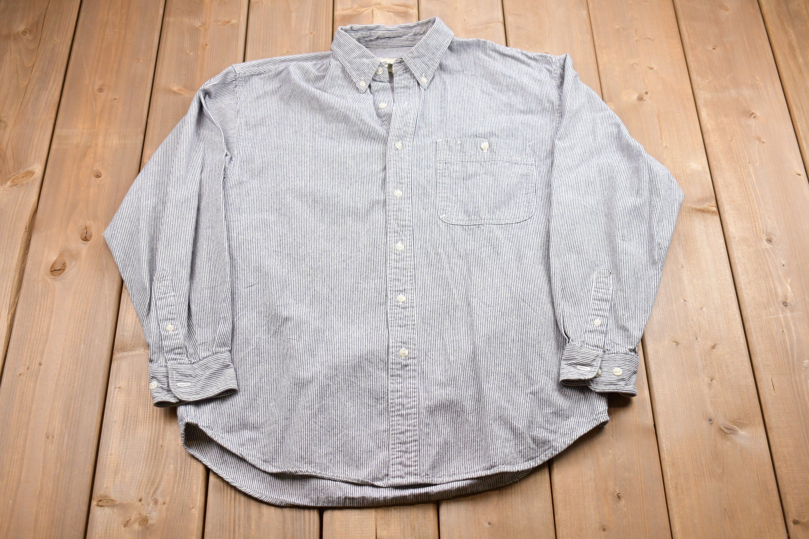 Vintage 1990s Eddie Bauer Button Up Shirt  Striped Pattern Print  Outdoor  Wilderness  Lifestyle Brand  Casual Wear  Dress Shirt