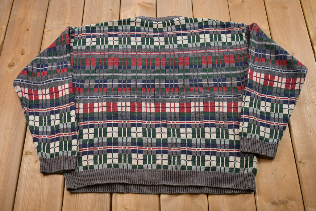 Vintage 1990s Knitted Sweater / Vintage 90s Crewneck / Pattern Sweater / Outdoor / Hand Knit / Pullover Sweatshirt