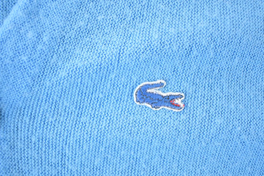Vintage 1970s Izod Lacoste Rare Blue Croc Knit Perfect Mild Distress Cardigan Sweater Made In USA