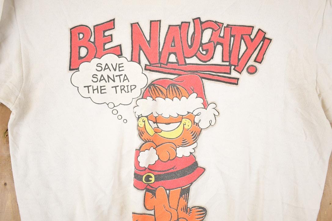 Vintage 1980s Santa Garfield Graphic Print Crewneck Sweatshirt Mens L