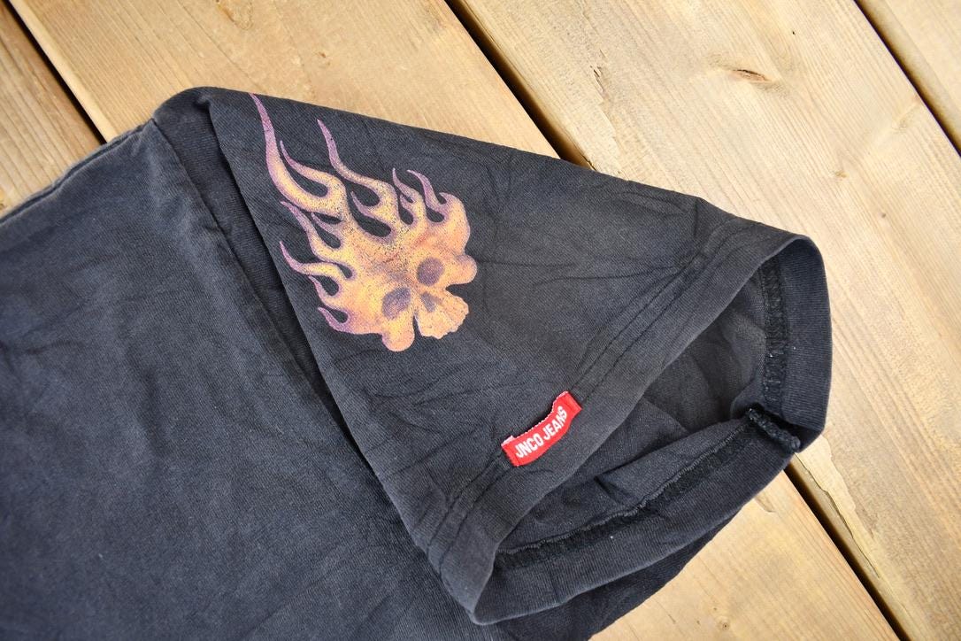 Vintage 1990s JNCO Jeans Skull Flame Graphic T Shirt