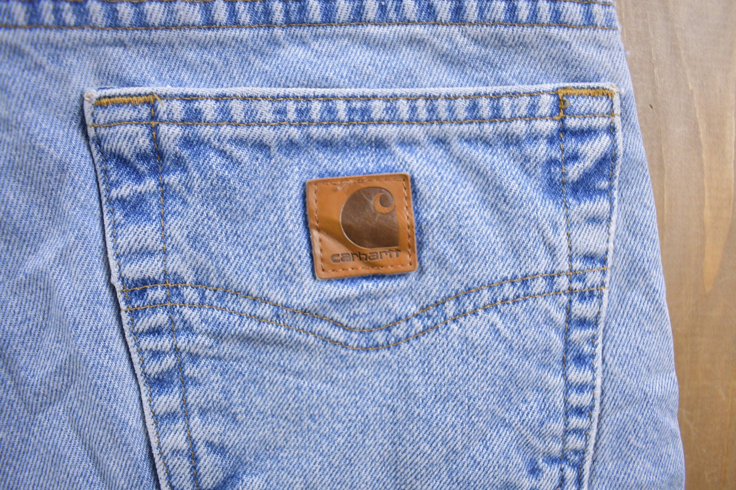 Vintage 1990s Carhartt Light Blue Denim Work Jeans Size 32 x 28