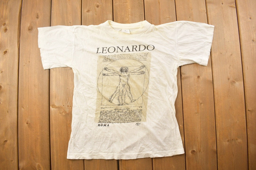 Vintage 1980s Leonardo Da Vinci Vitruvian Man Graphic T Shirt