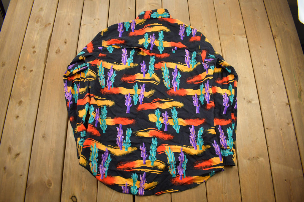 Vintage 1990s South Western Psychedelic Wrangler Cowboy Cut Button Up Shirt