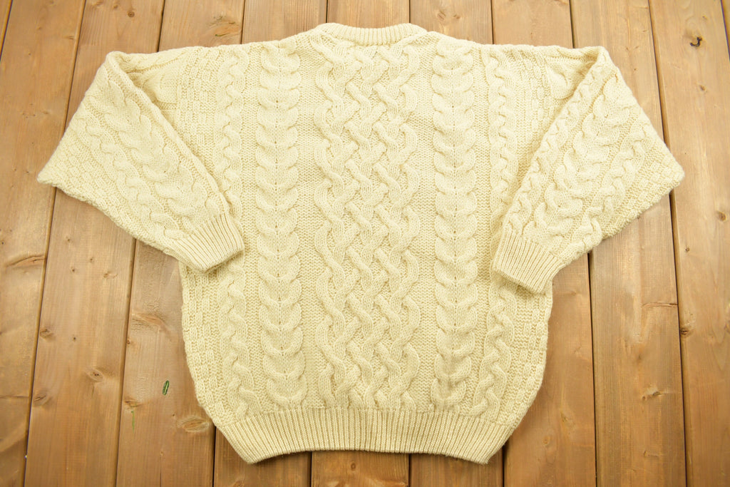 Vintage 1990s Aran Crafts 100% Wool 3D Cable Knit Sweater