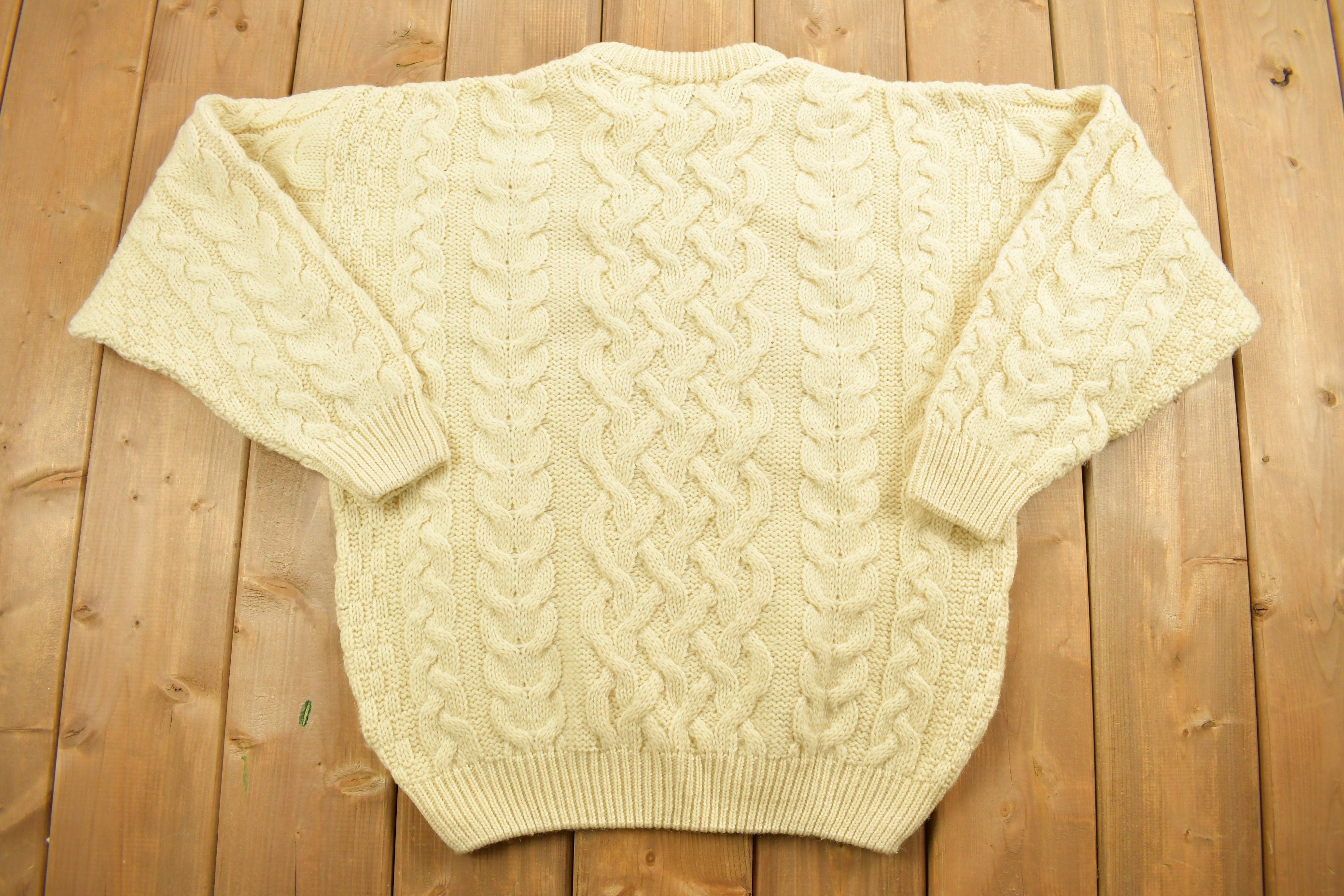 Vintage 1990s Aran Crafts 100% Wool 3D Cable Knit Sweater