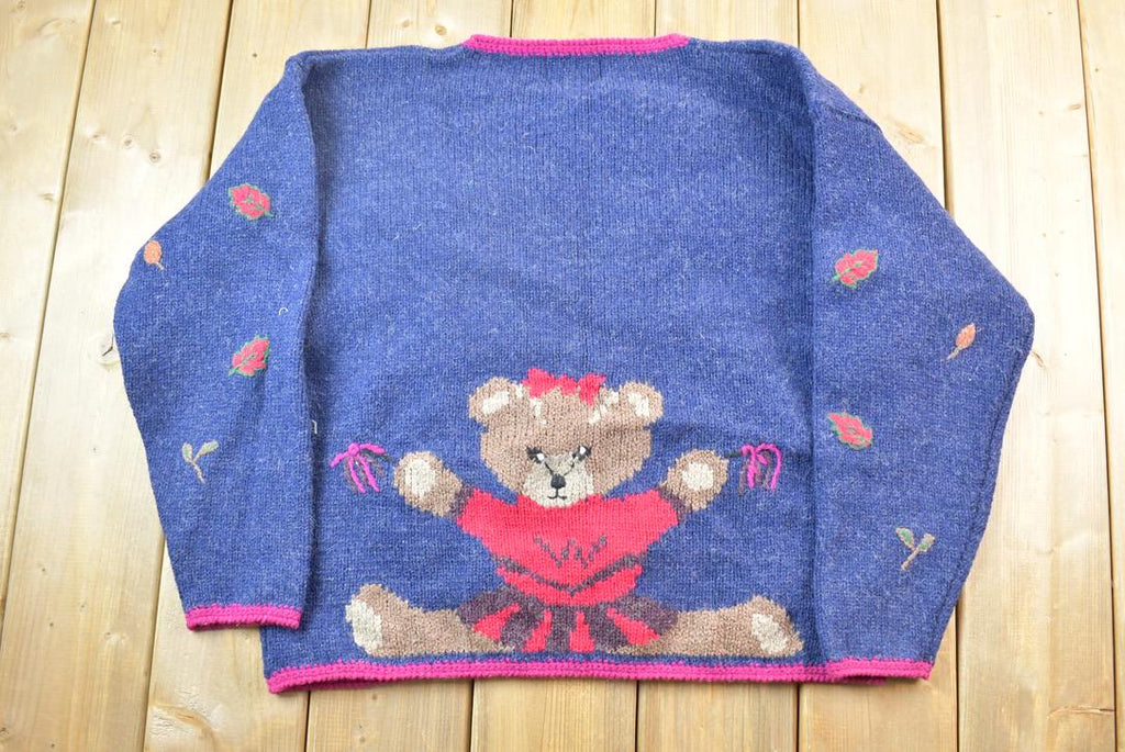 Vintage 1990s Woolrich Teddy Bear Hand-framed 100% Wool Knit Sweater