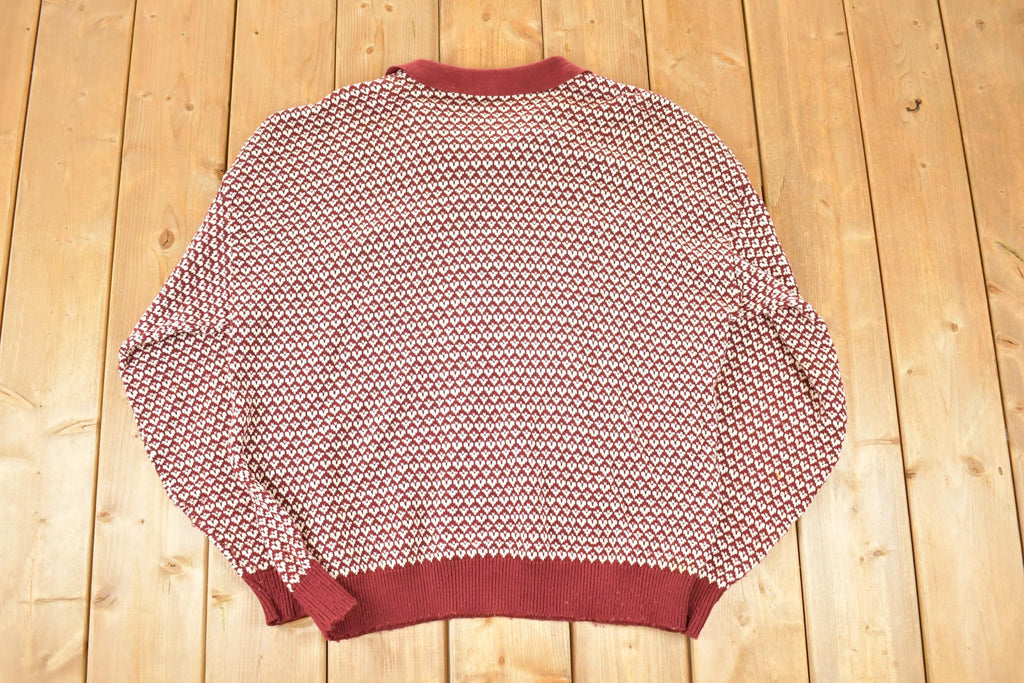 Vintage 1990s Towncraft Qauarter Button Knit Crewneck Sweater Mens L Tall