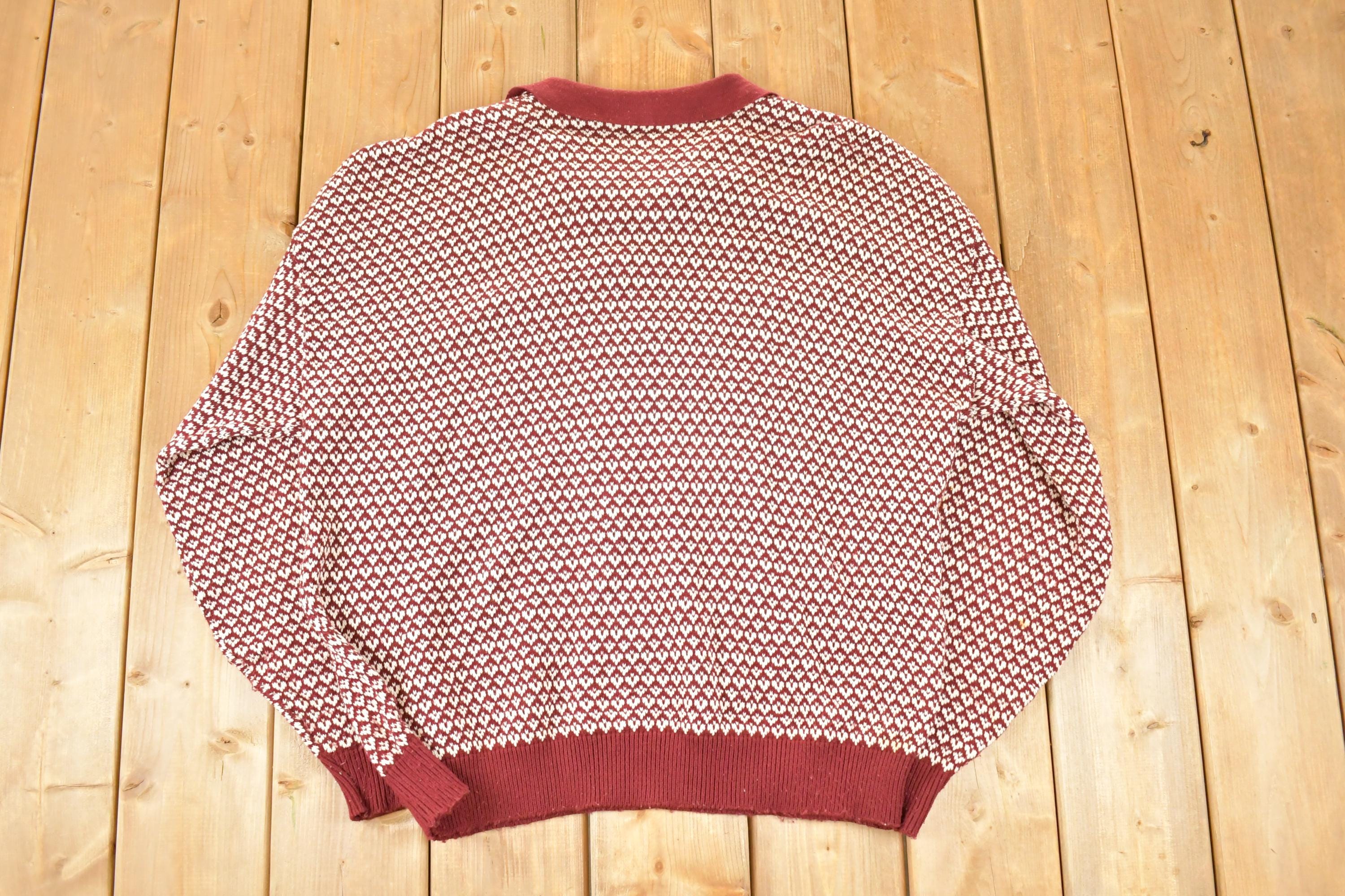 Vintage 1990s Towncraft Qauarter Button Knit Crewneck Sweater Mens L Tall