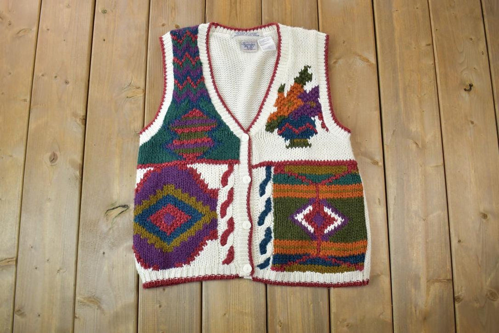 Vintage 1990s Huntington Ridge Hand Knit Crewneck Button Up Sweater Vest