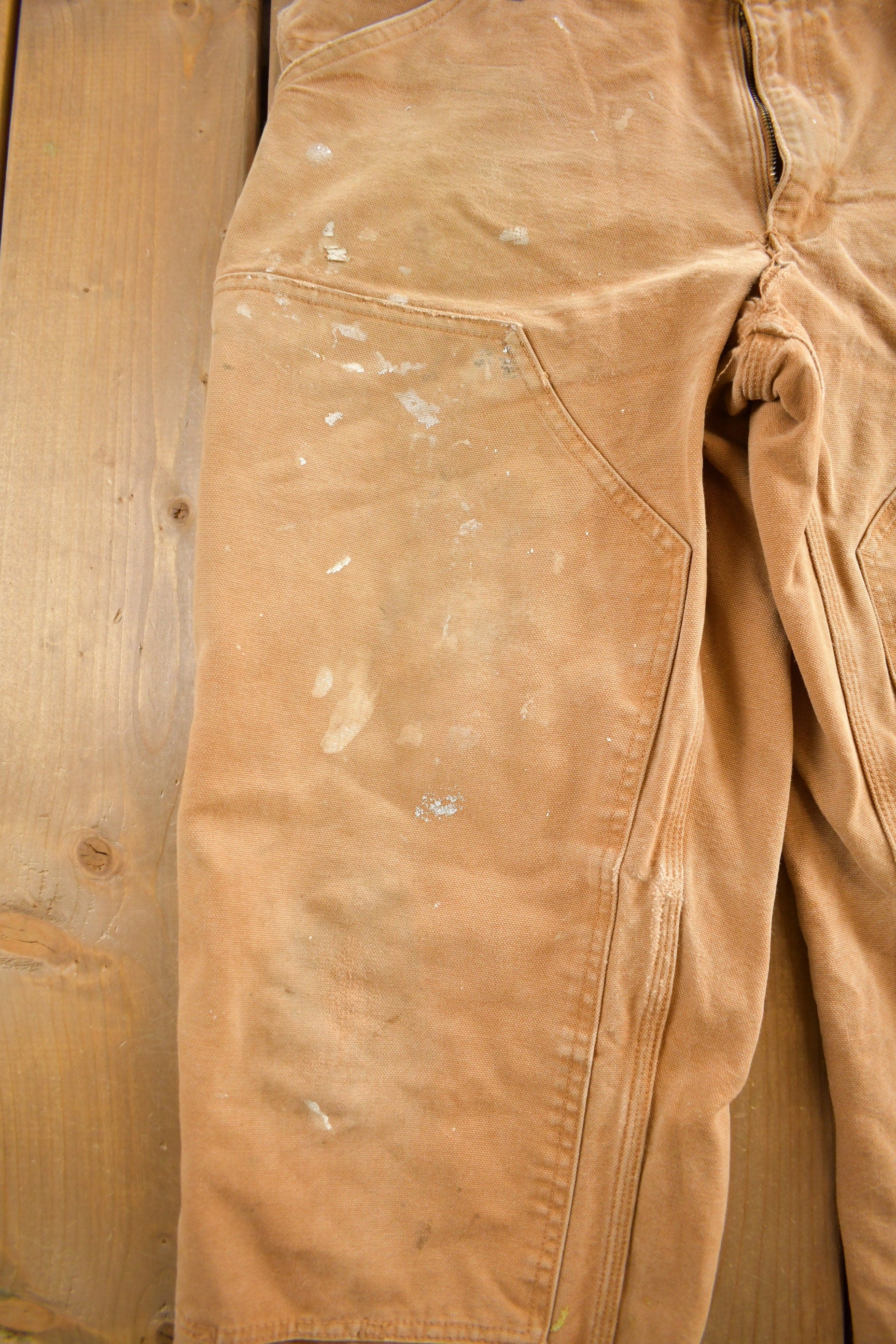 Vintage 1990s Distressed Beige Double knee Work Pants Size 34 x 32