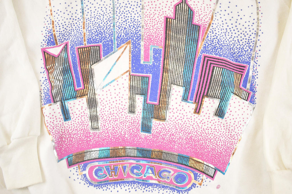 Vintage 1990s Neon Chicago Souvenir Crewneck Sweatshirt Men's L / 90's Tourist Vacation Graphic Sweater