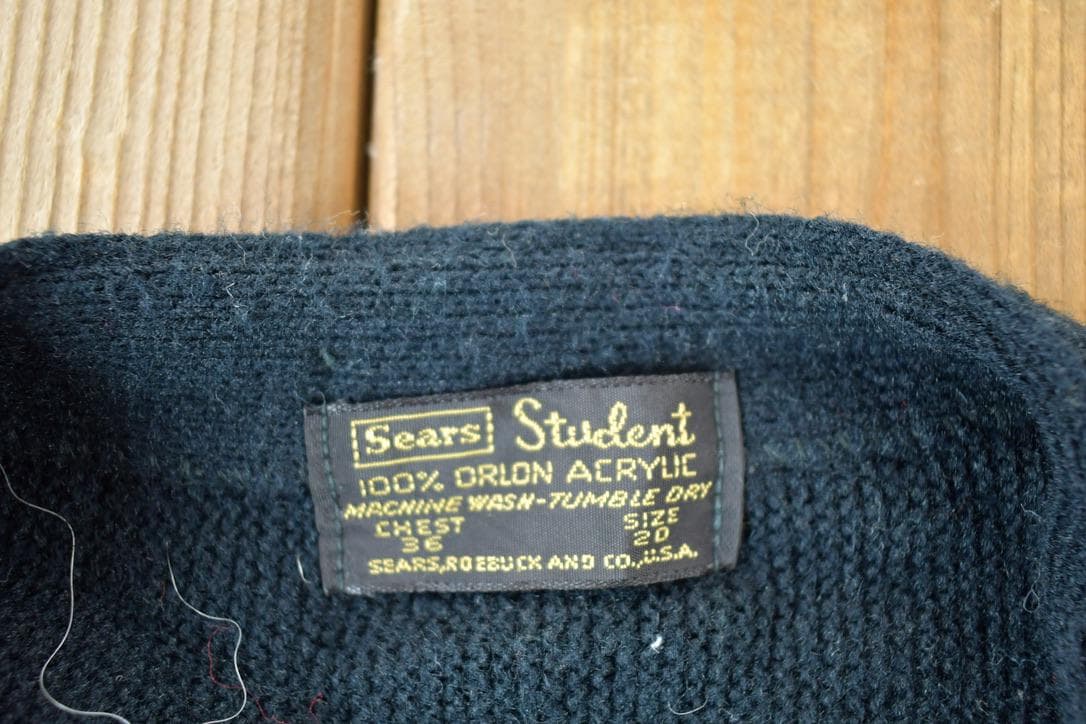 Vintage 1970s Sears Student Knit Perfect Mild Distress Cardigan Sweater Made In USA