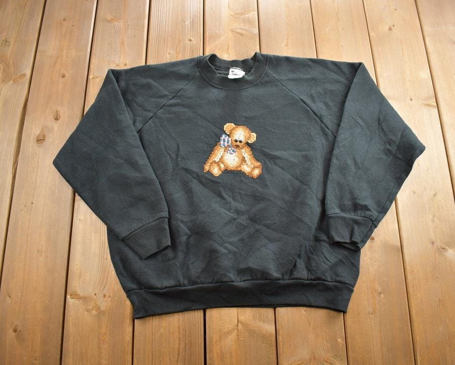 Vintage 1990s Fruit Of The Loom Teddy Bear Crewneck Sweatshirt Made In USA