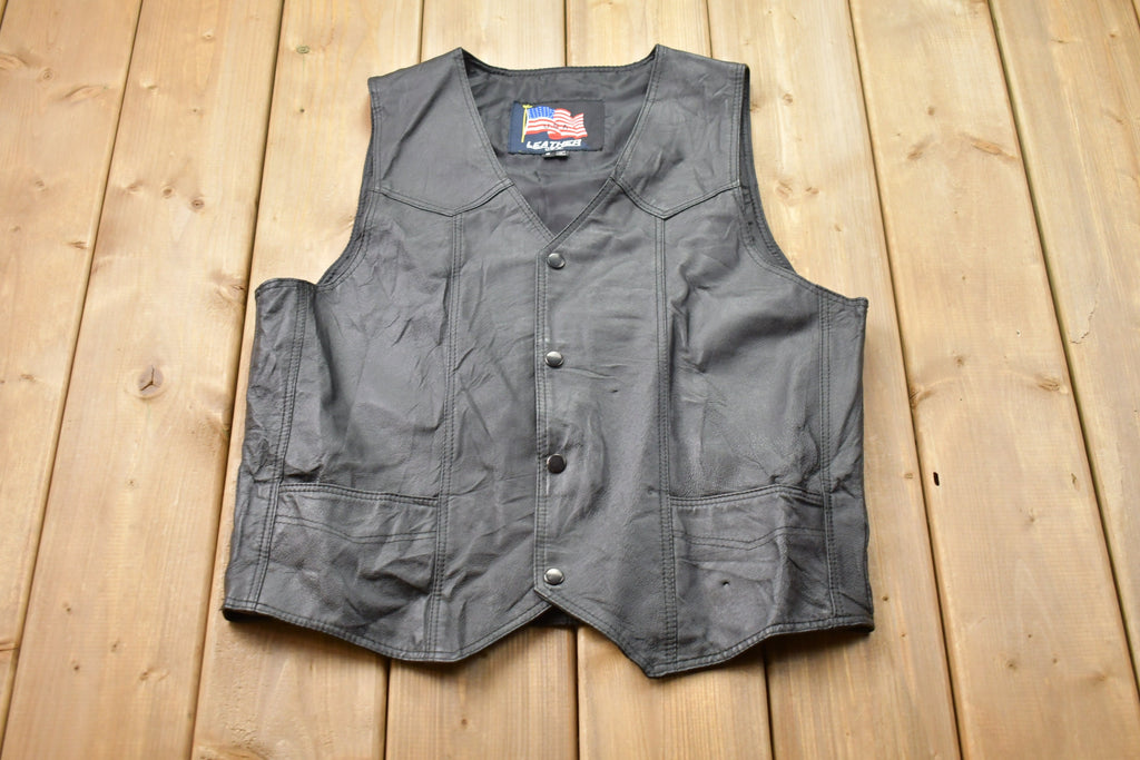 Vintage 1990s United States Leather Vest  Fall Outerwear  Leather Vest  American Flag  Streetwear Fashion  Vintage Vest