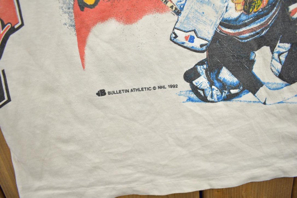 Vintage 1992 Chicago Blackhawks NHL All Over Print Graphic T-Shirt