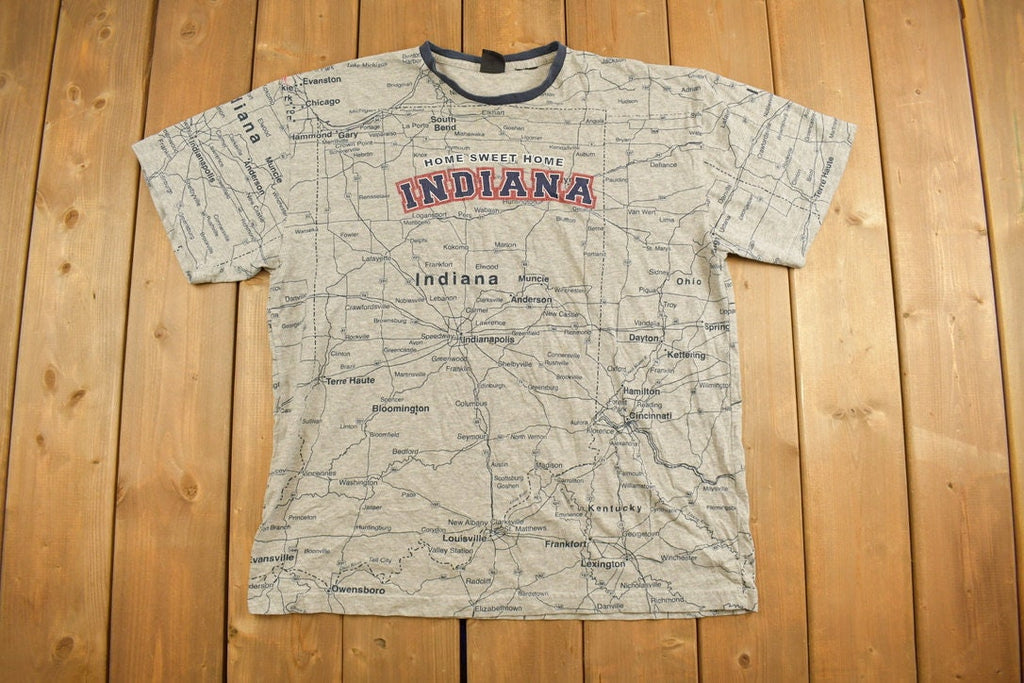 Vintage Y2K Indiana Road Map Souvenir T Shirt