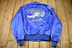 Vintage 1980s Appletree Automotive INC Silver Lake Satin Snap Button Bomber Jacket