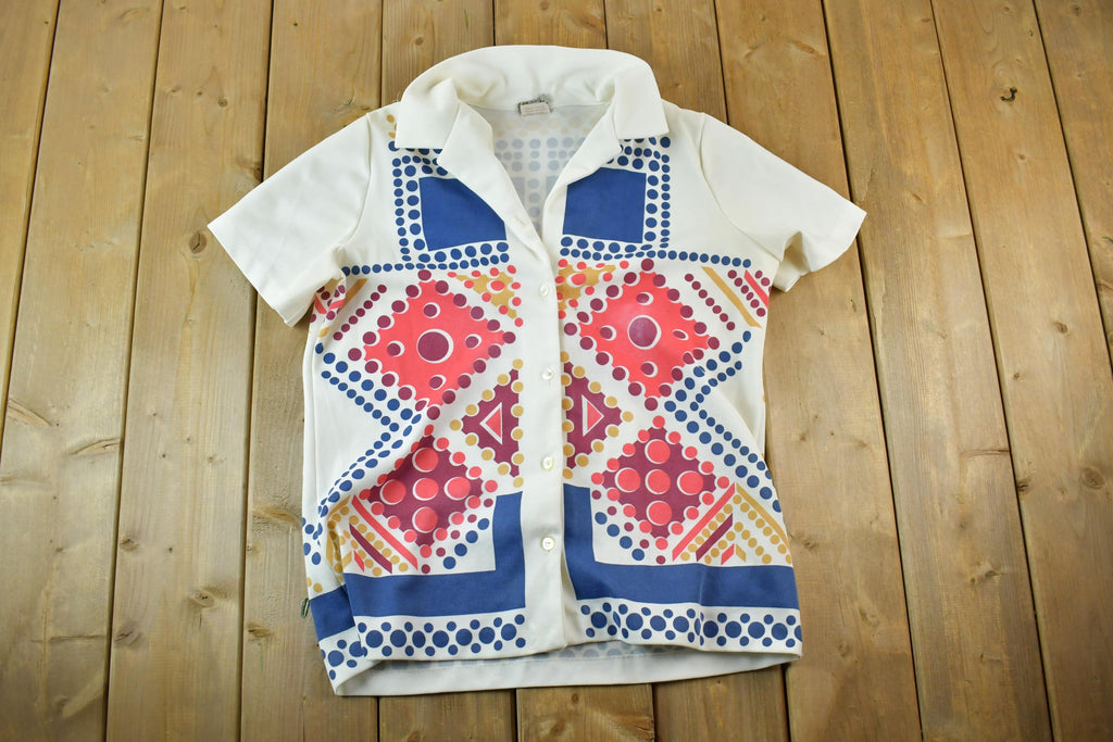 Vintage 1960s Abstract Polka Dot Button Up Western Style Shirt