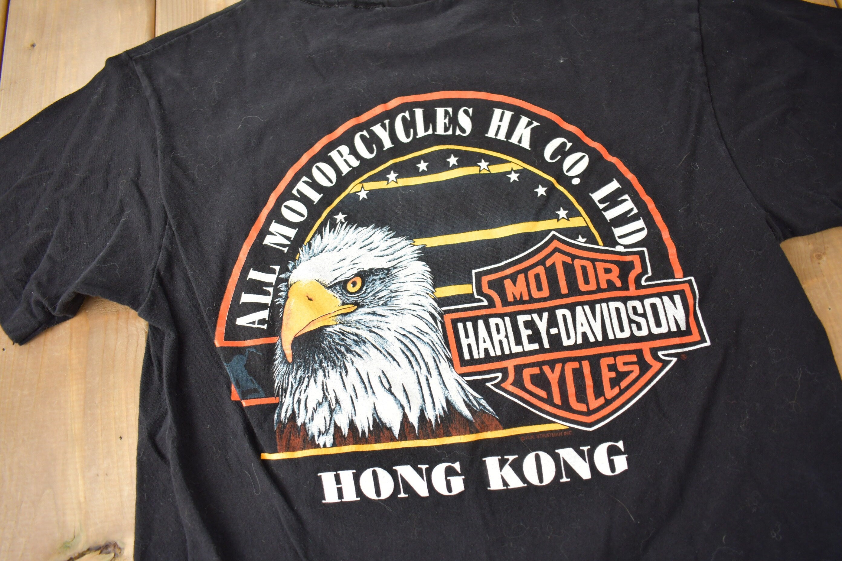 Vintage 1990s American Pride Harley Davidson Hong Kong Single Stitch Graphic T-Shirt Made In USA