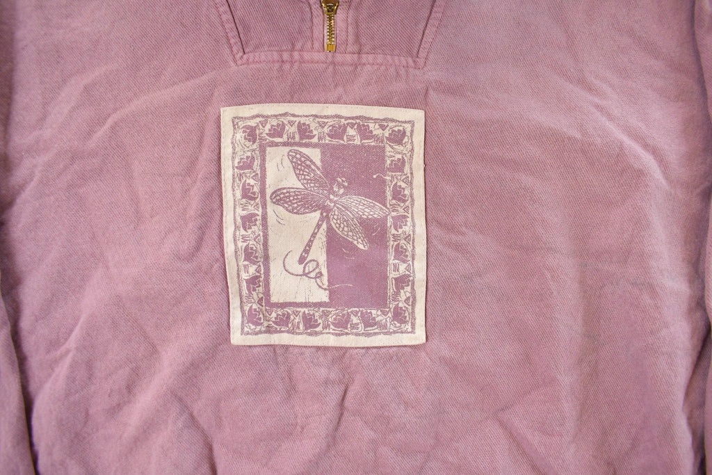 Vintage 1990s Dragonfly Art Quarter Zip Sweatshirt Men's XL  90s Sweater  Cute  Athleisure  Garden  Grandma Sweater
