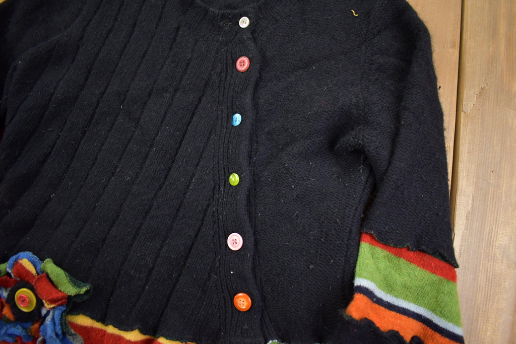 Vintage 1980s Upcycled Treasures 3D Flower Knit Cardigan Sweater