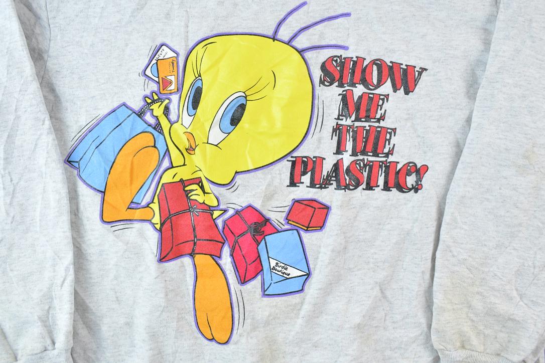 Vintage 1990s Show Me The Plastic Tweety Bird Shopping Looney Tunes Crewneck