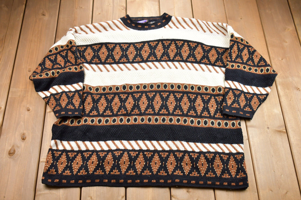 Vintage 1990s Trimmings Plus Abstract Knitted Sweater  Vintage 90s Crewneck  Pattern Sweater  Made In USA  Pullover Sweatshirt