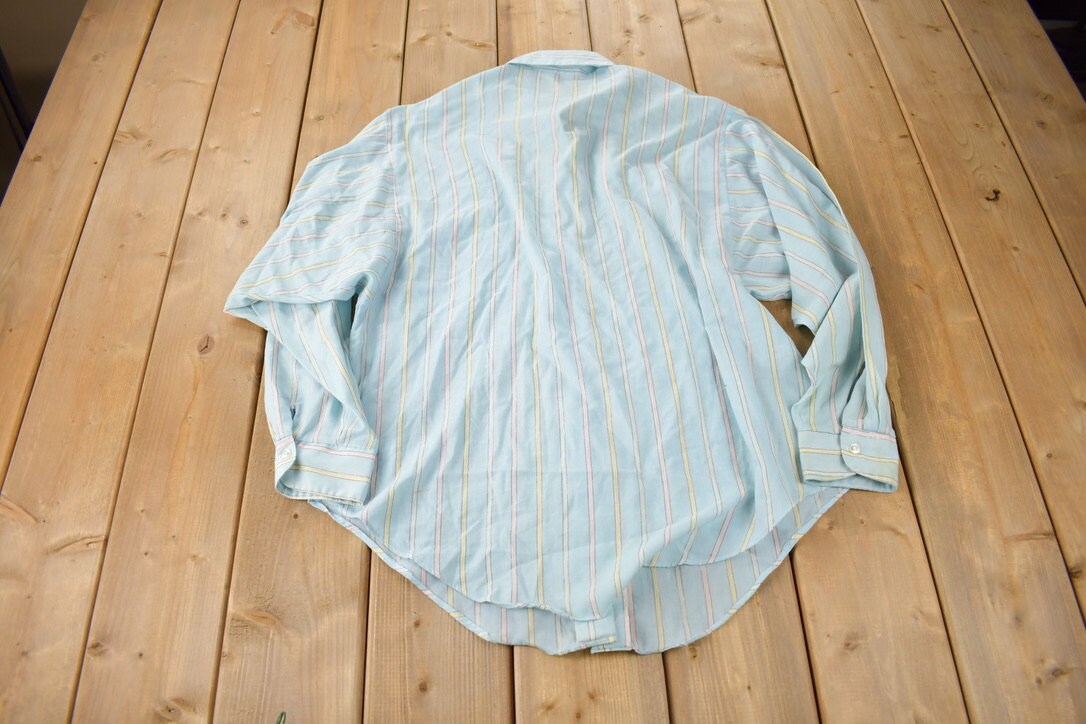 True Vintage 1970s Shirt Accent Striped Button Down Shirt Size 40 Made In USA