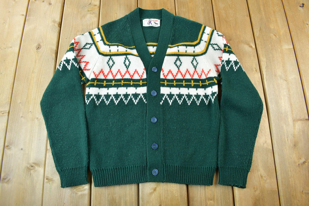 Vintage 1980s Lapplander Ski Theme Knit Cardigan Sweater /