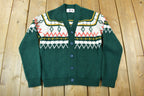 Vintage 1980s Lapplander Ski Theme Knit Cardigan Sweater /