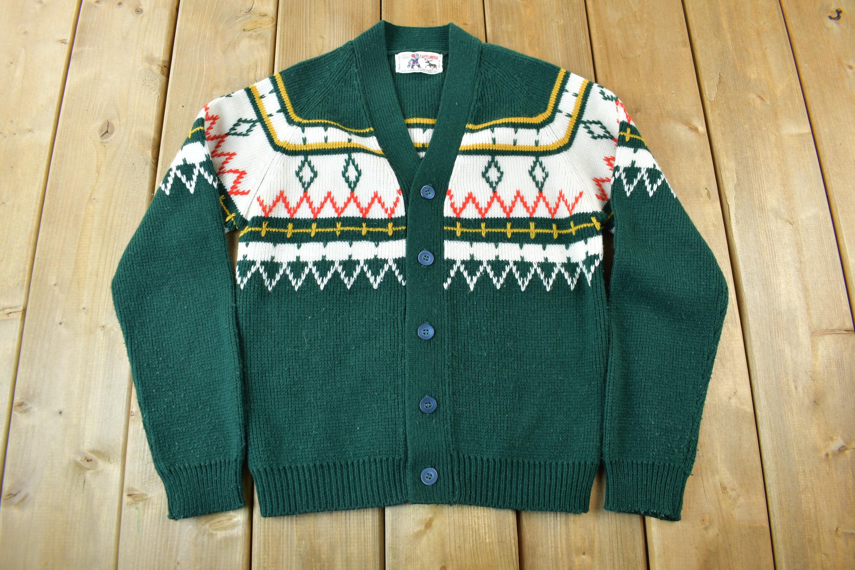 Vintage 1980s Lapplander Ski Theme Knit Cardigan Sweater /