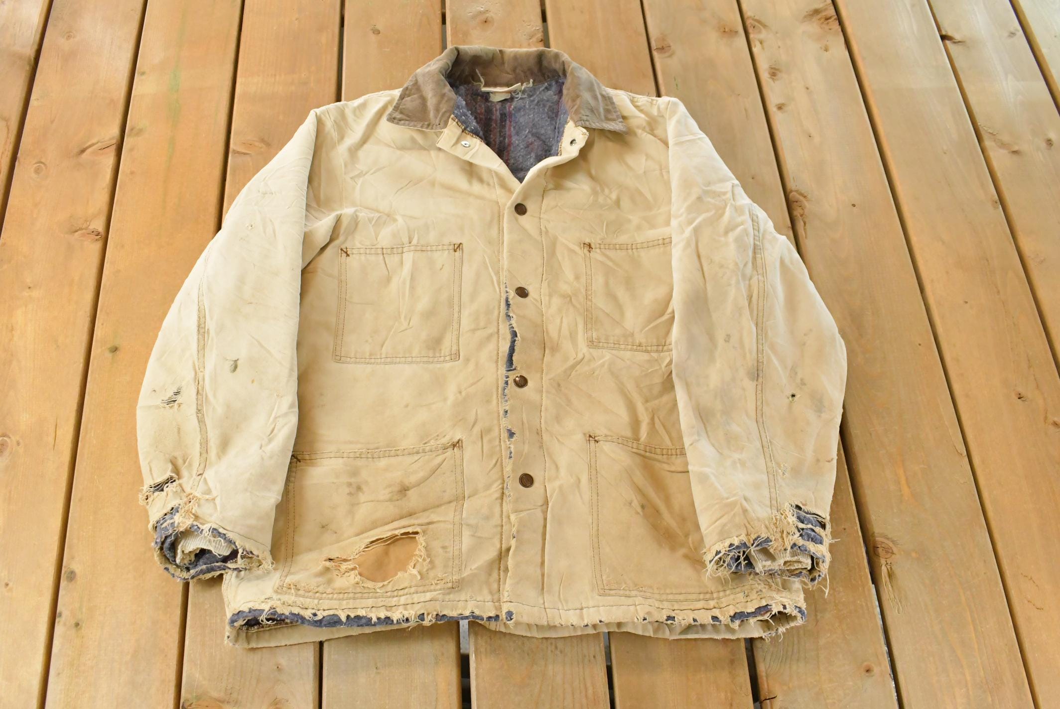 Vintage 1990s Dickies Blanket Lined Distressed Chore Jacket Men's Medium