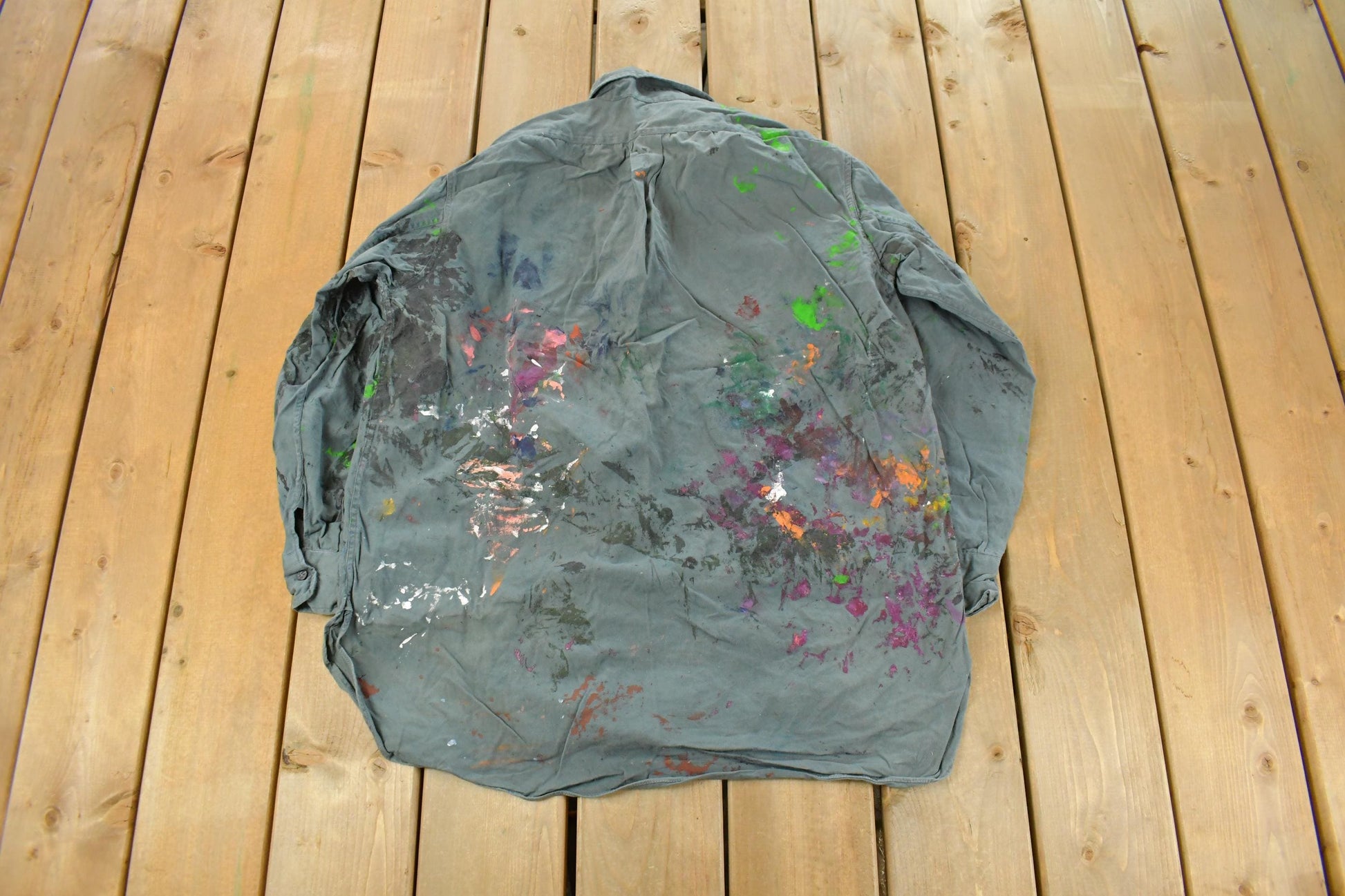 Vintage 1960s Champion Paint Splatter Button Up Shirt Men's Large  Workwear Shirt  True Vintage  Distressed