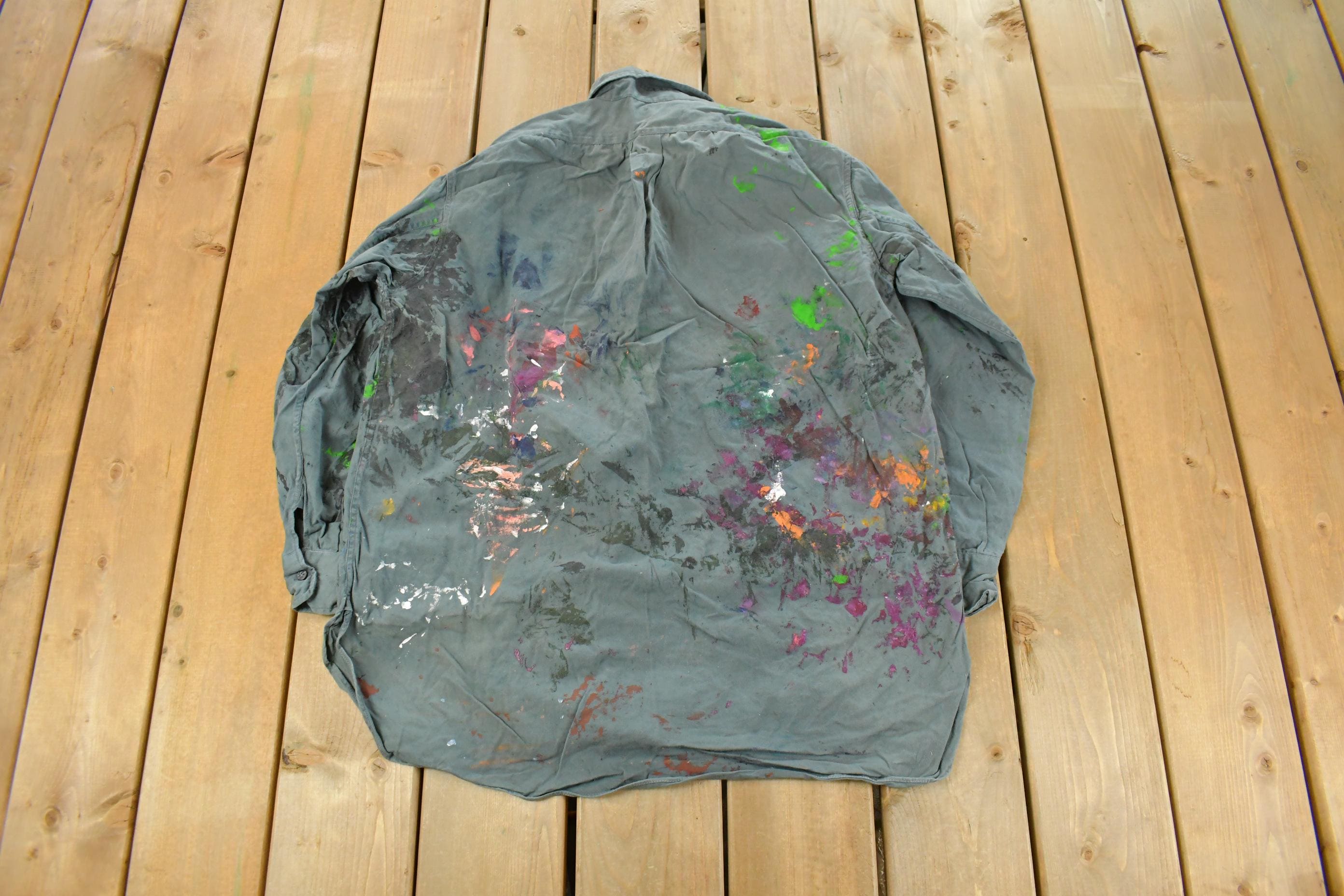 Vintage 1960s Champion Paint Splatter Button Up Shirt Men's Large /
