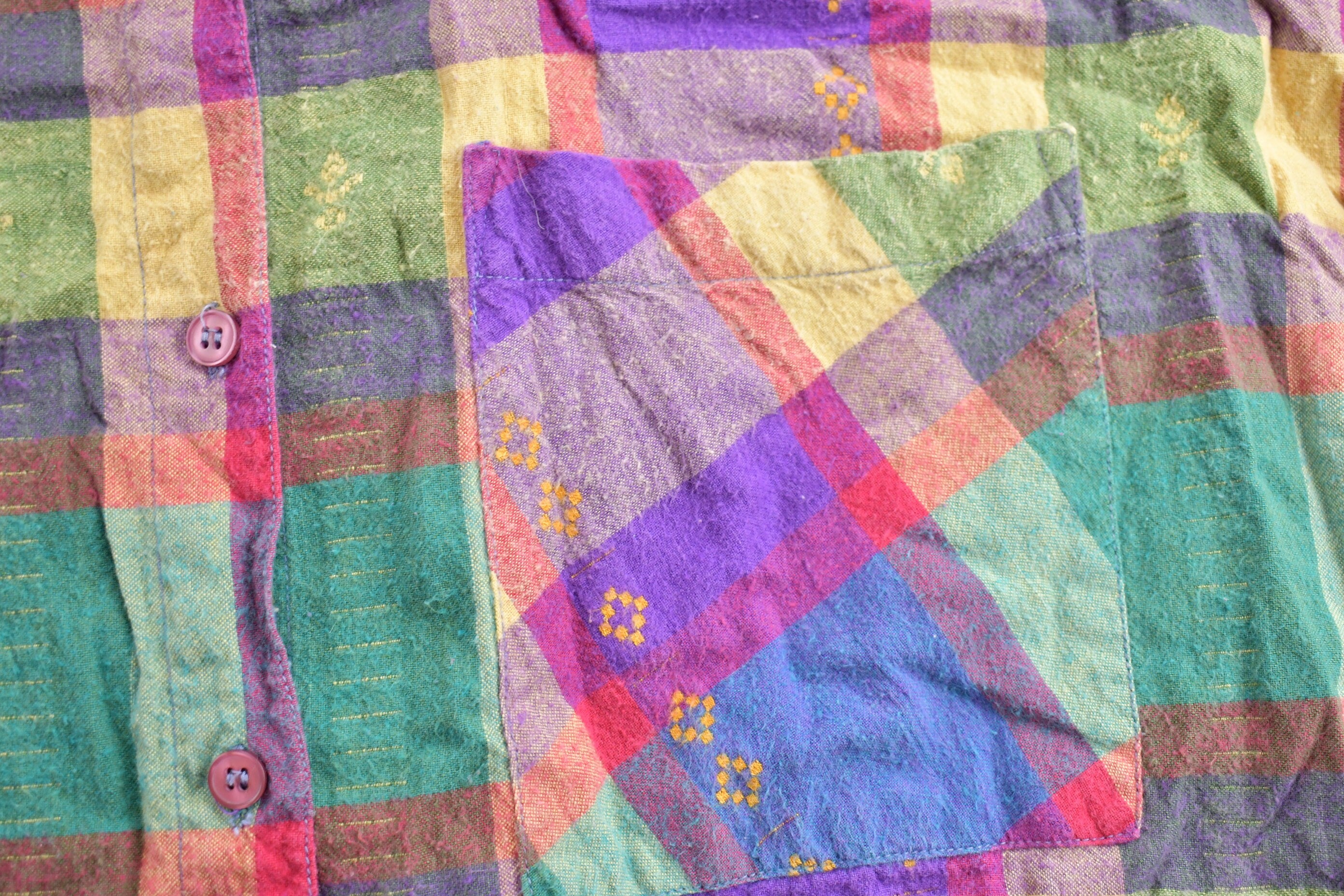 Vintage 1990s Hesny Colourful Plaid Flannel Button Up Shirt