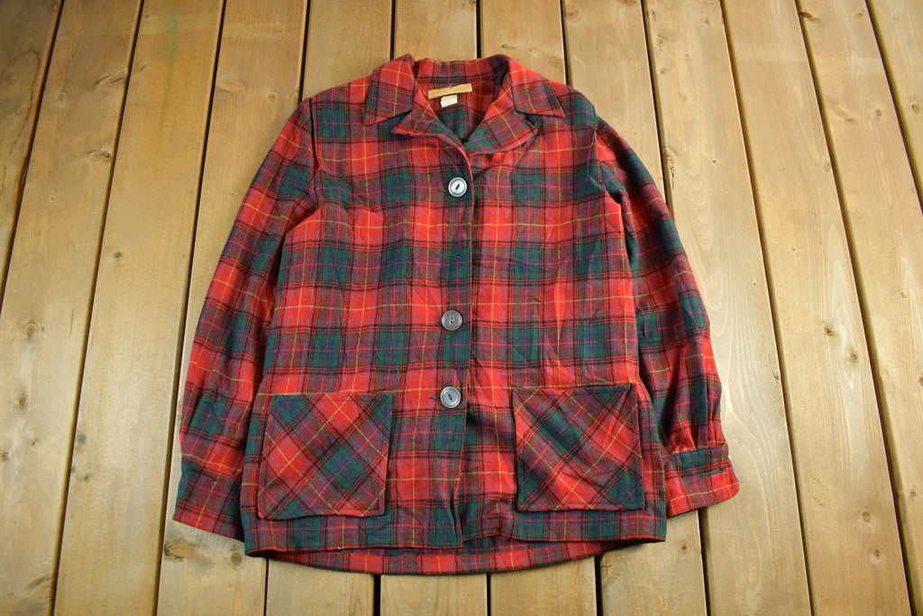 Vintage 1950s 1960s Wool Flannel Button Up Jacket Shirt Women's Medium