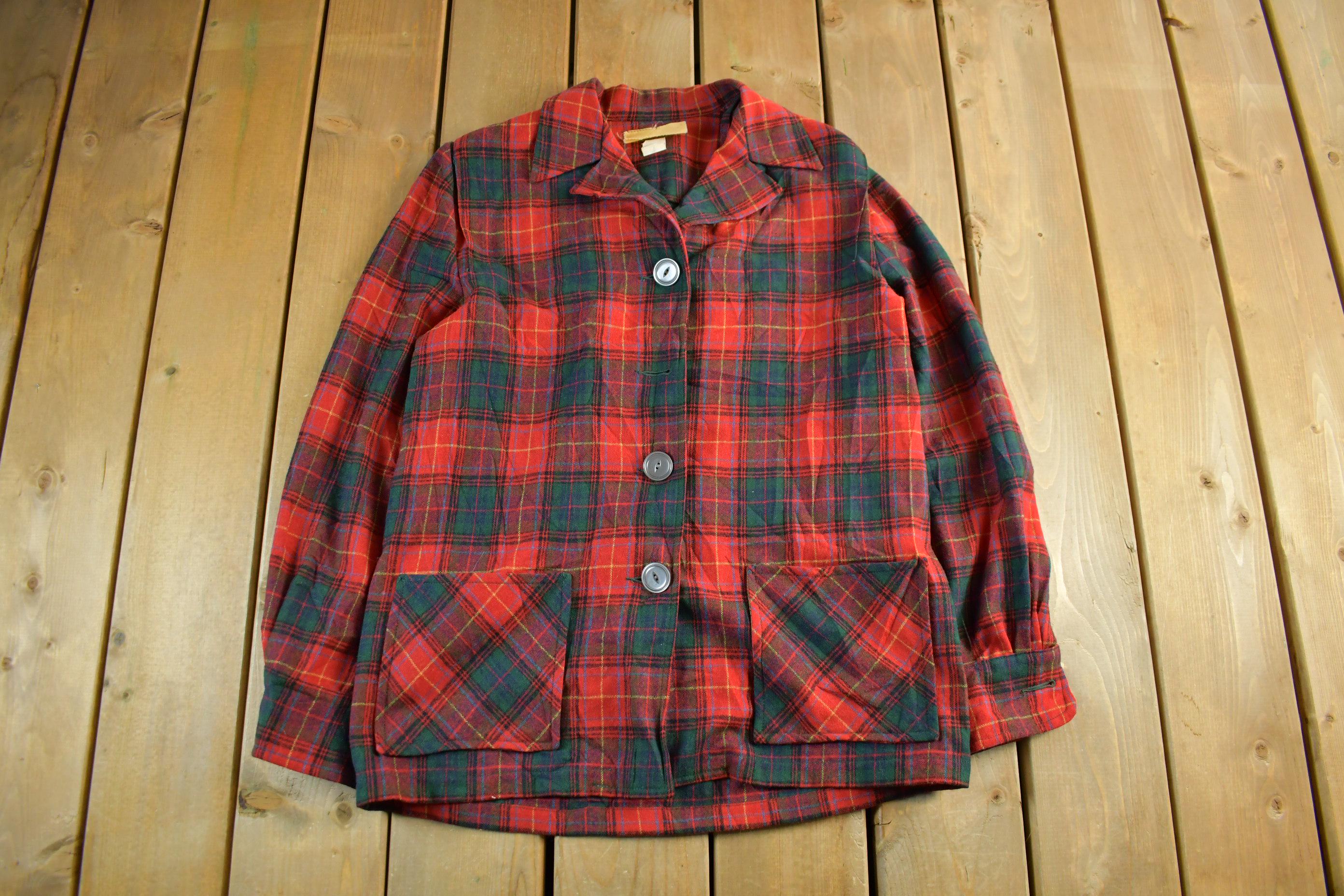 Vintage 1950s 1960s Wool Flannel Button Up Jacket Shirt Women's Medium