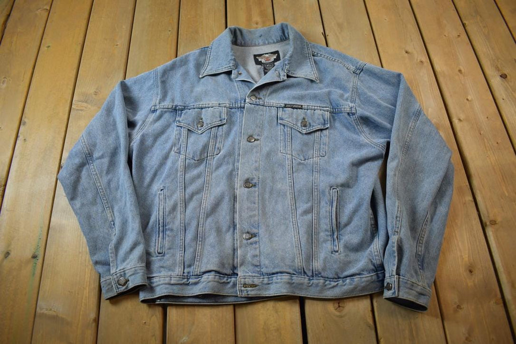 Vintage Y2K Harley Davidson Motorcycles Embroidered Jean Jacket - Large