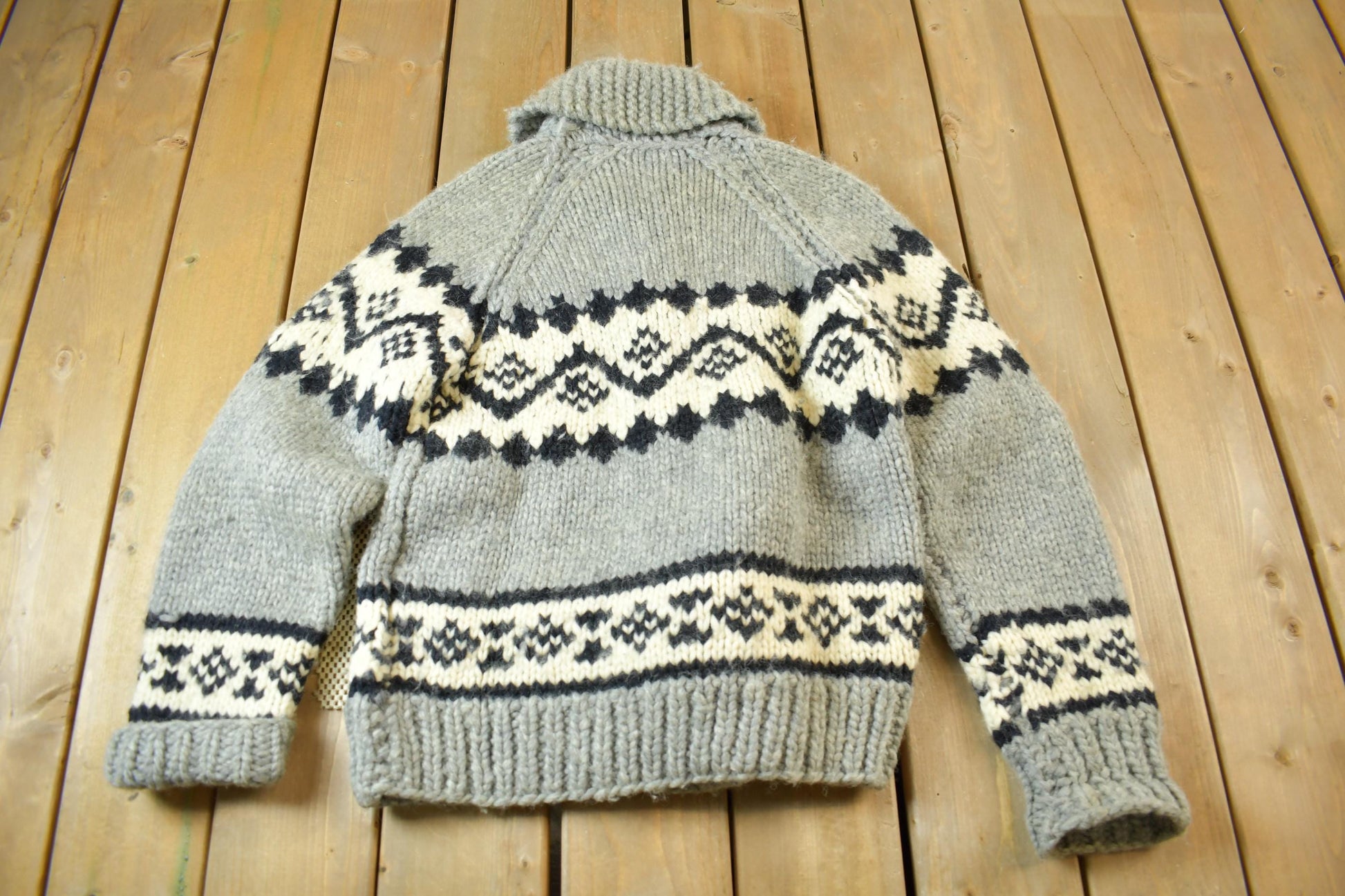 Vintage 1950s Hand-Knit Grey Cowichan Sweater