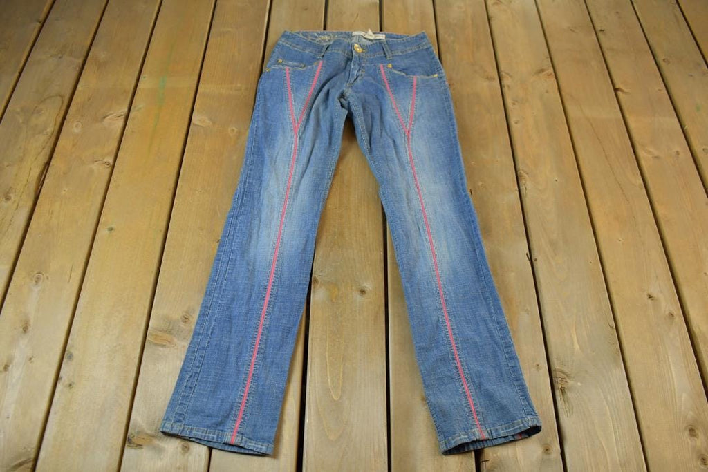Vintage 2000s Echo Red Pink Embroidered Low Waisted Women's Denim Jeans Size 28 x 32