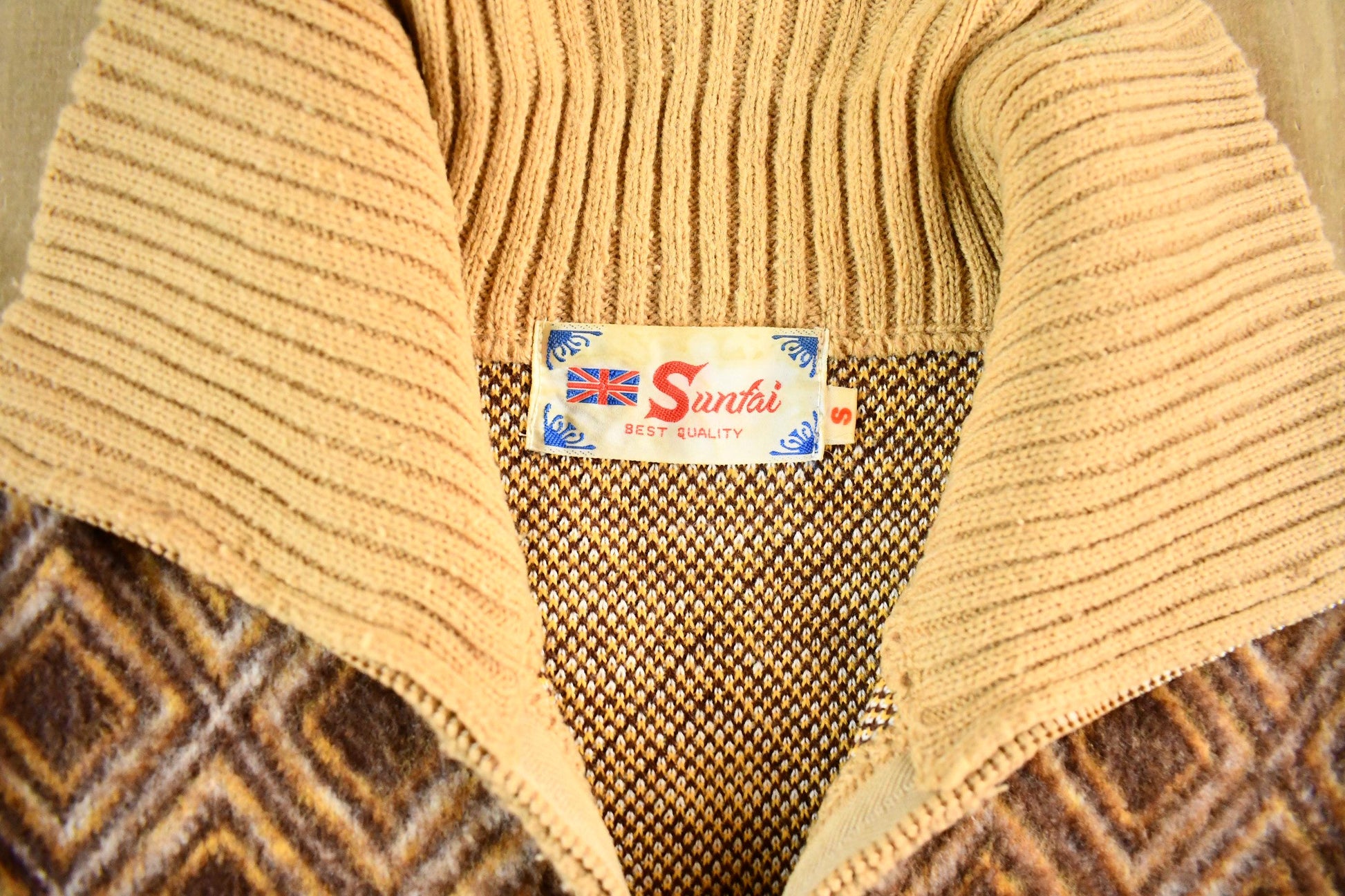 Vintage 1970s Suntai Knit Full Zip Shawl Collar Sweater Women's Small