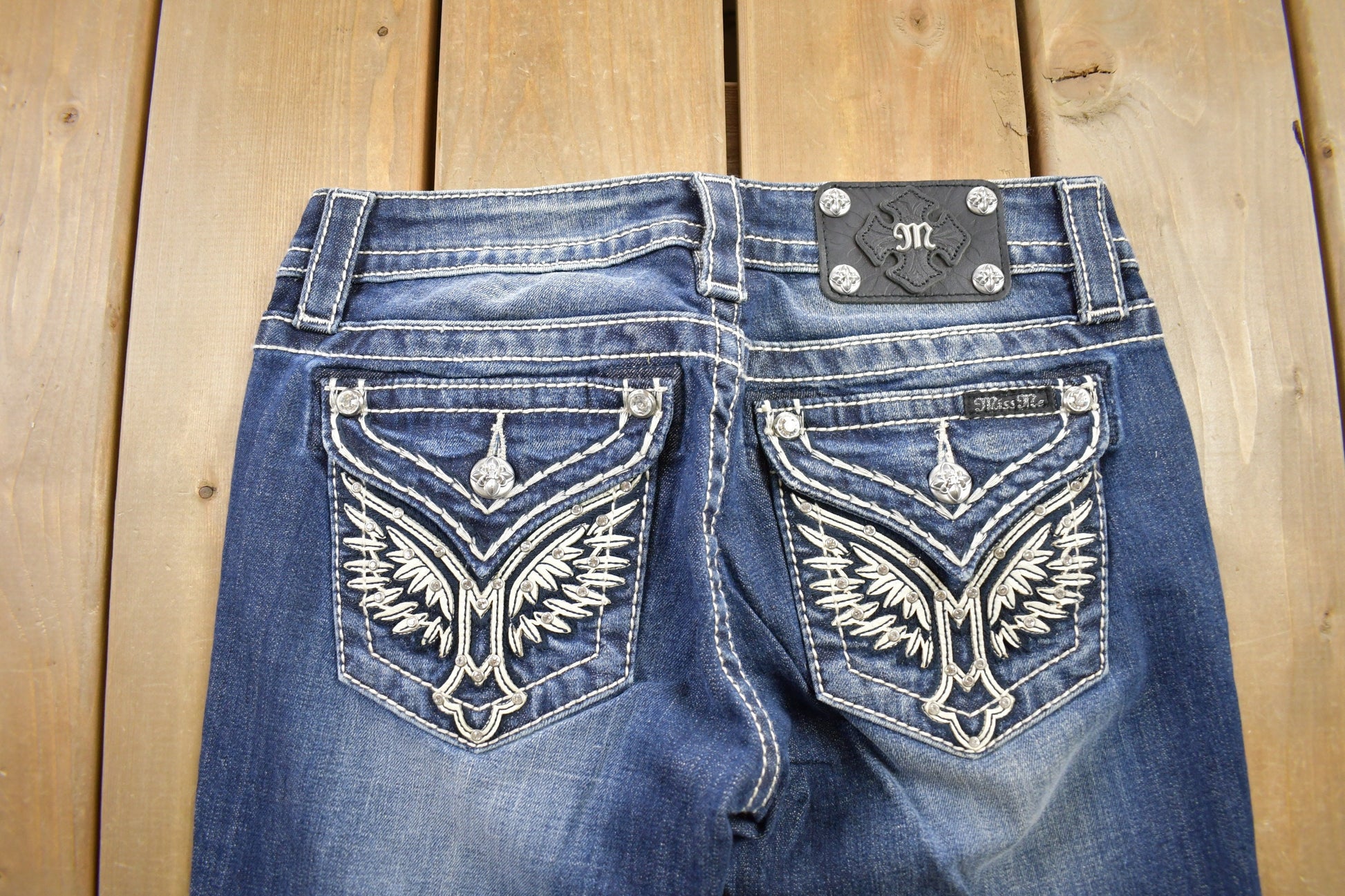 Vintage Y2K Miss Me Bedazzled Low Rise Jeans Size 26x33