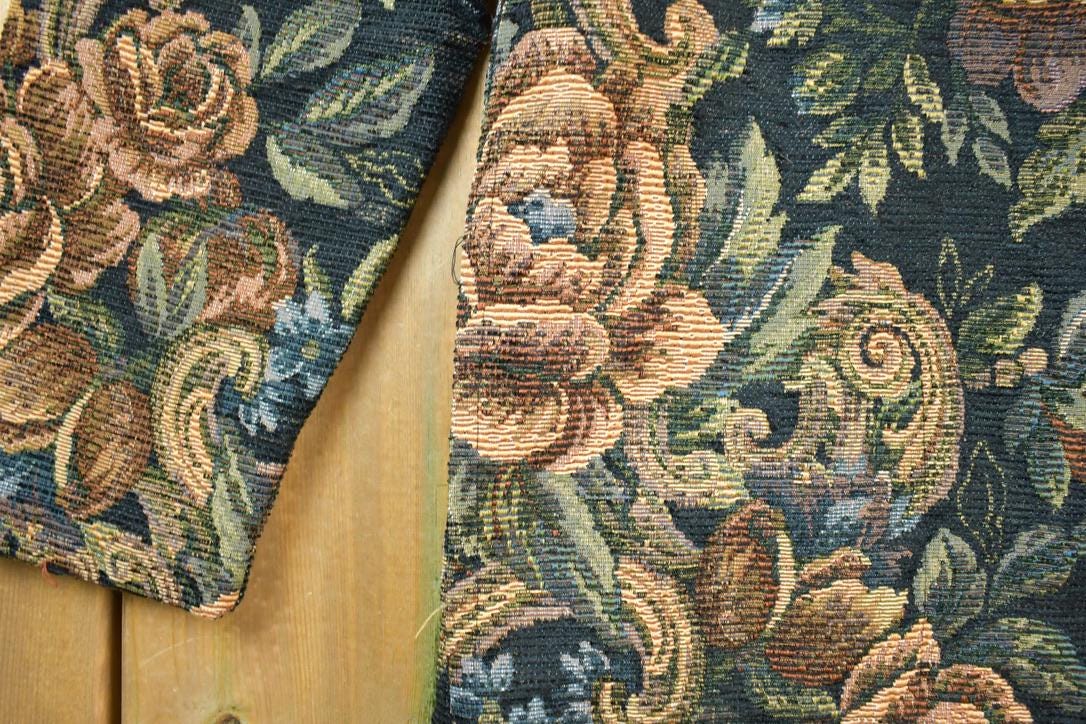 Vintage 1990s Green Mountain Knit Floral Pattern Button Up Dinner Jacket