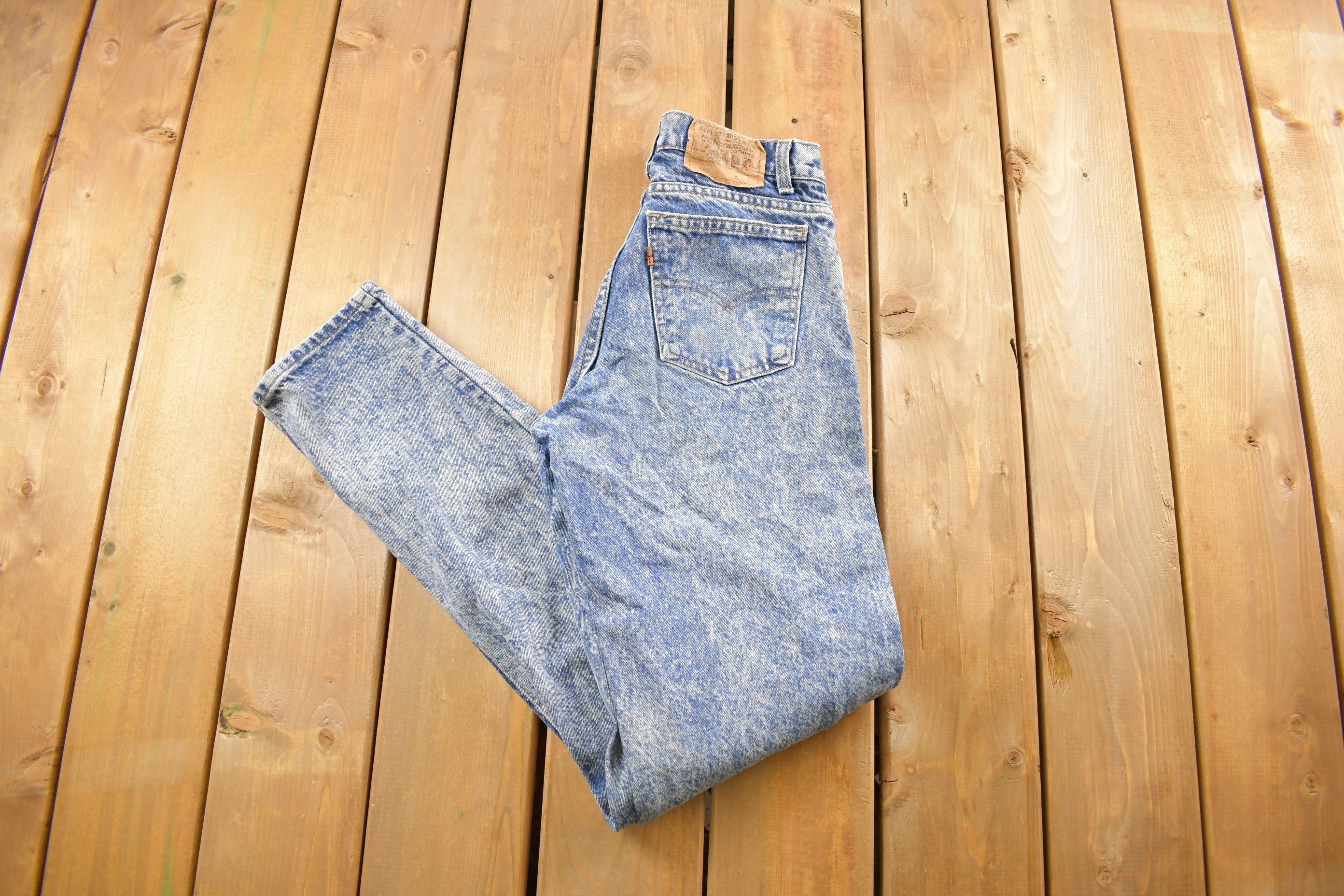 Vintage 1990s Levi's 550 Orange Tab Acid Wash Jeans Size 28 x 33